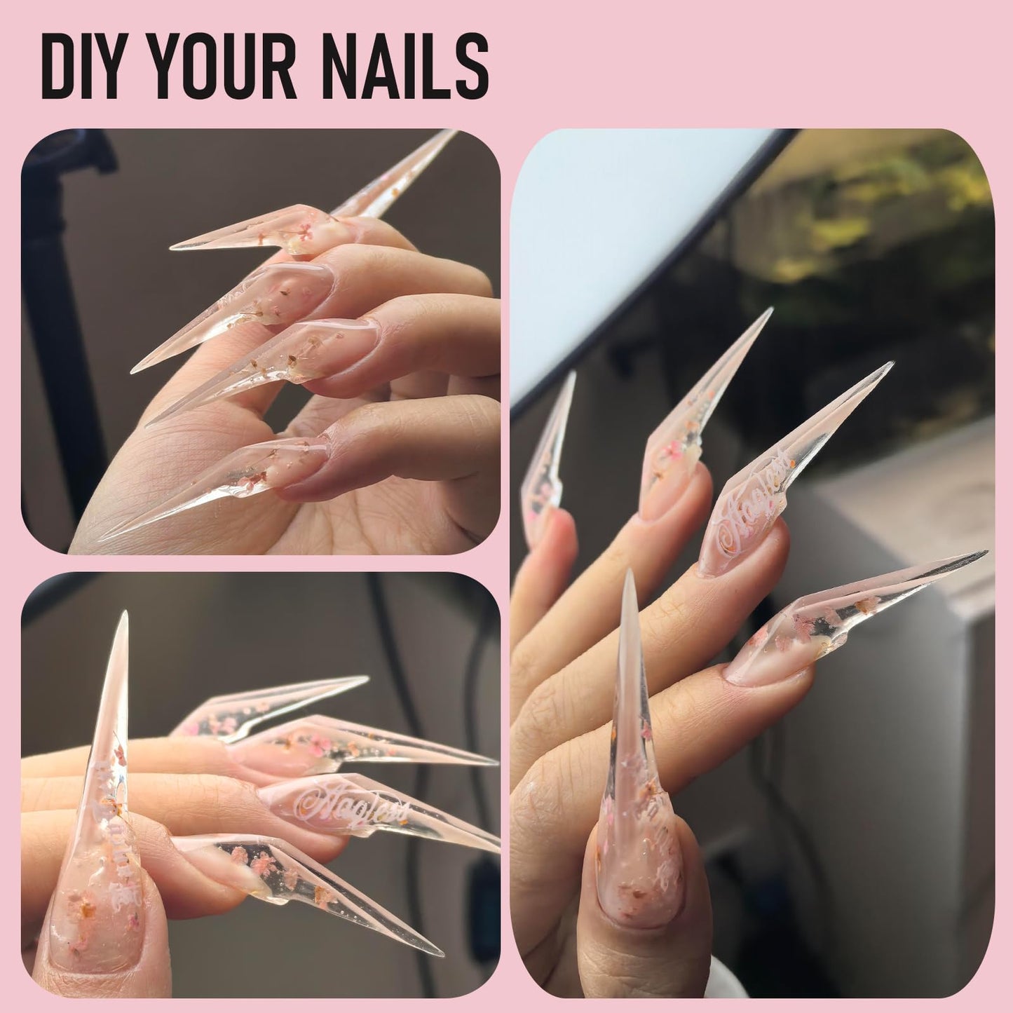 Wellquinn Mecha Dragon Claw Dual Nail Forms, Extra Long Stiletto Cat Claw Nail Mold for Acrylic Builder Gel Extension, Anti-Spill Back Design, Reusable Sculpting Forms for Salon Creative Nail Art