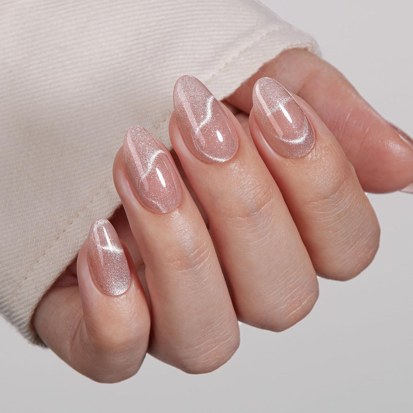 Vsalon Press On Nails Short Almond, Purple Cat Eye & Nude Pink Cat Eye Press On Nails
