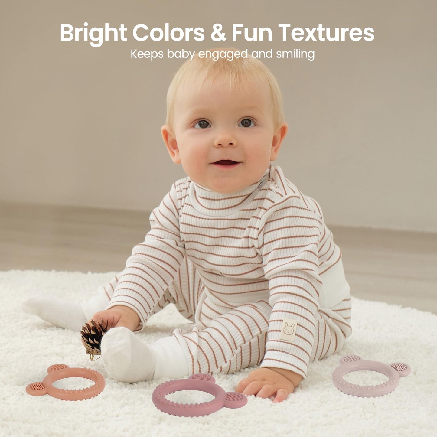 Eascrozn Baby Teething Toys 3-6 Months, Teethers for Babies 6-12 Months, Silicone Teething Ring Toys Easy to Grasp, Teething Relief for Baby Infant Toys, BPA Free