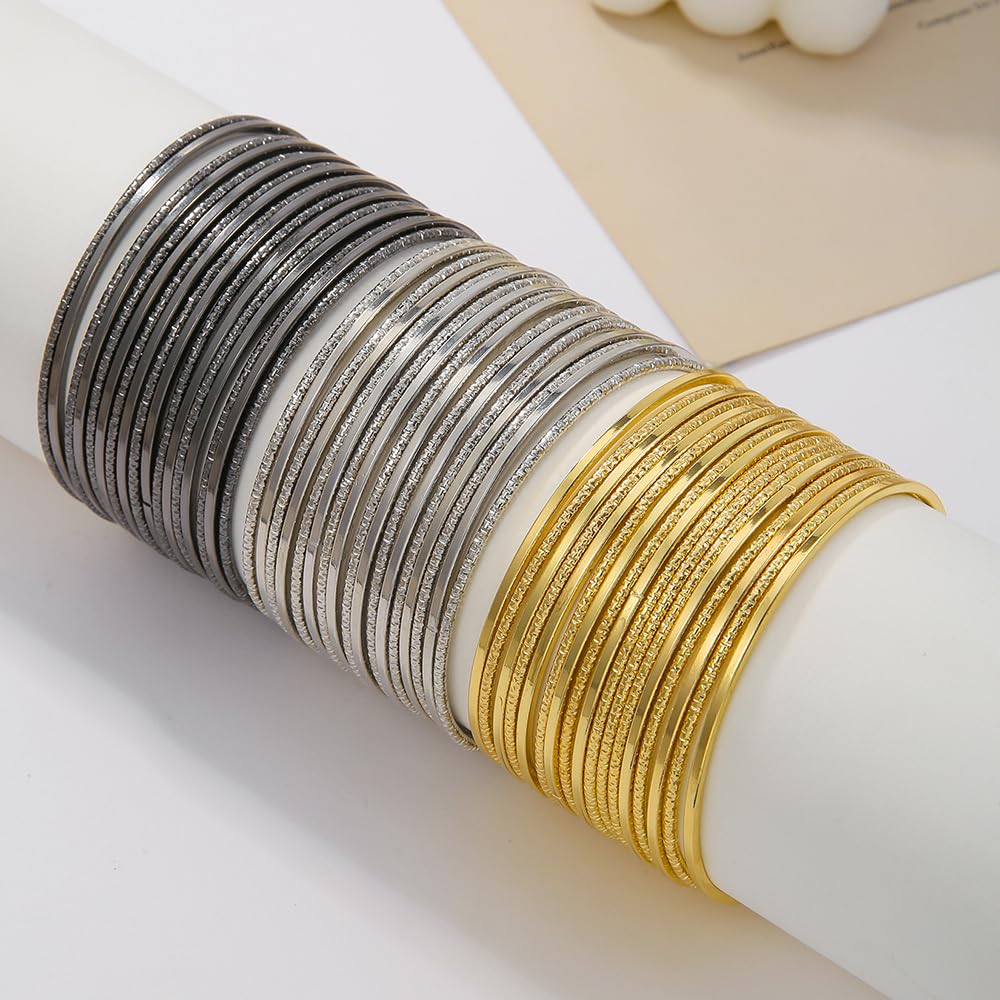 RINTOLER 17Pcs Black Bangle Bracelets for Women - Multi Layer Stackable Textured Bracelets Boho Jewelrys Set. (P SET-17pc Black)