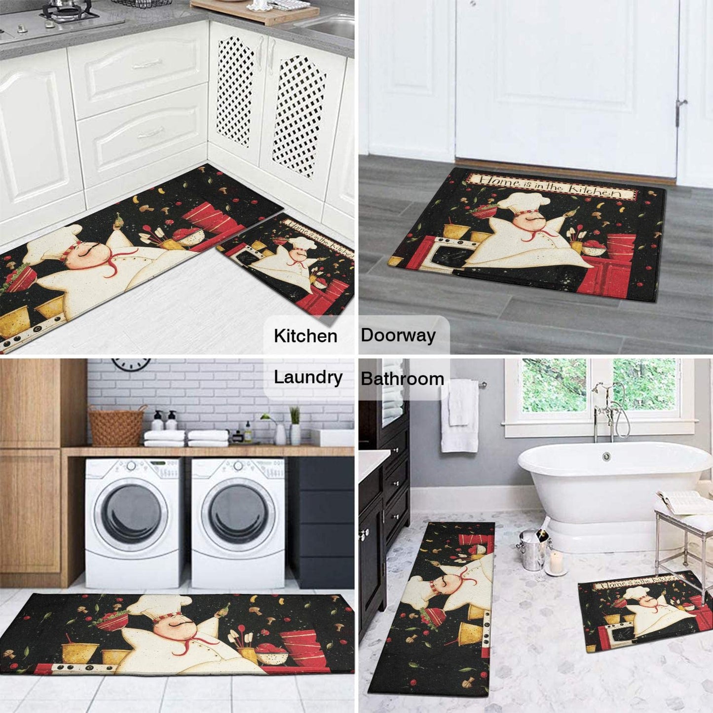 OUXIOAZ 2 PCS Kitchen Rugs and Mats Washable Non Skid, Soft Super Absorbent Fat Chef Kitchen Mat for Doormat Bathroom Runner Set (17"x47"+17"x30",Fat Chef)