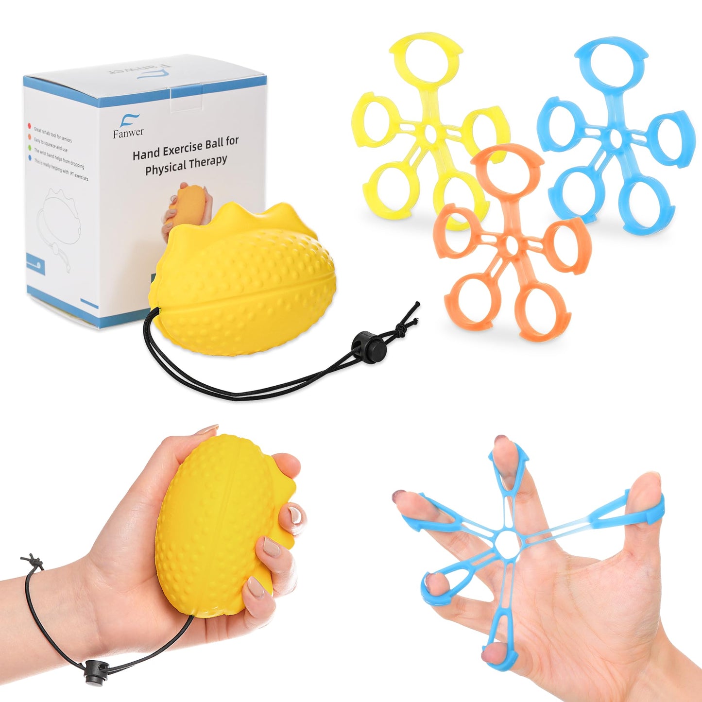 Fanwer Stress Ball for Adults and Hand Grip Strengthener Set, Hand Therapy Balls, Fingers Exerciser for Hand Therapy, Arthritis, Carpal Tunnel（4 PCS）