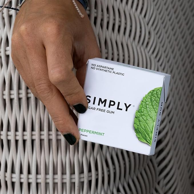 SIMPLY Gum | Xylitol Sugar Free Chewing Gum | Peppermint | Pack of Three (45 Pieces Total) | Synthetic Free + Sugar Free + Aspartame Free
