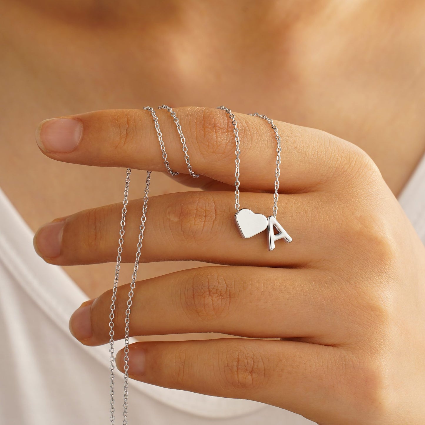 Turandoss Heart Initial Necklaces - Dainty, Trendy Tiny Silver Necklaces for Women - Mothers Day Gifts