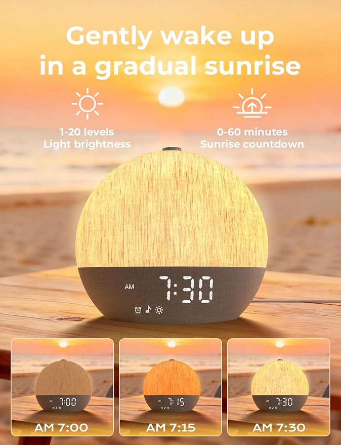 LIORQUE Wake Up Light Sunrise Alarm Clock for Bedrooms with BT Speaker