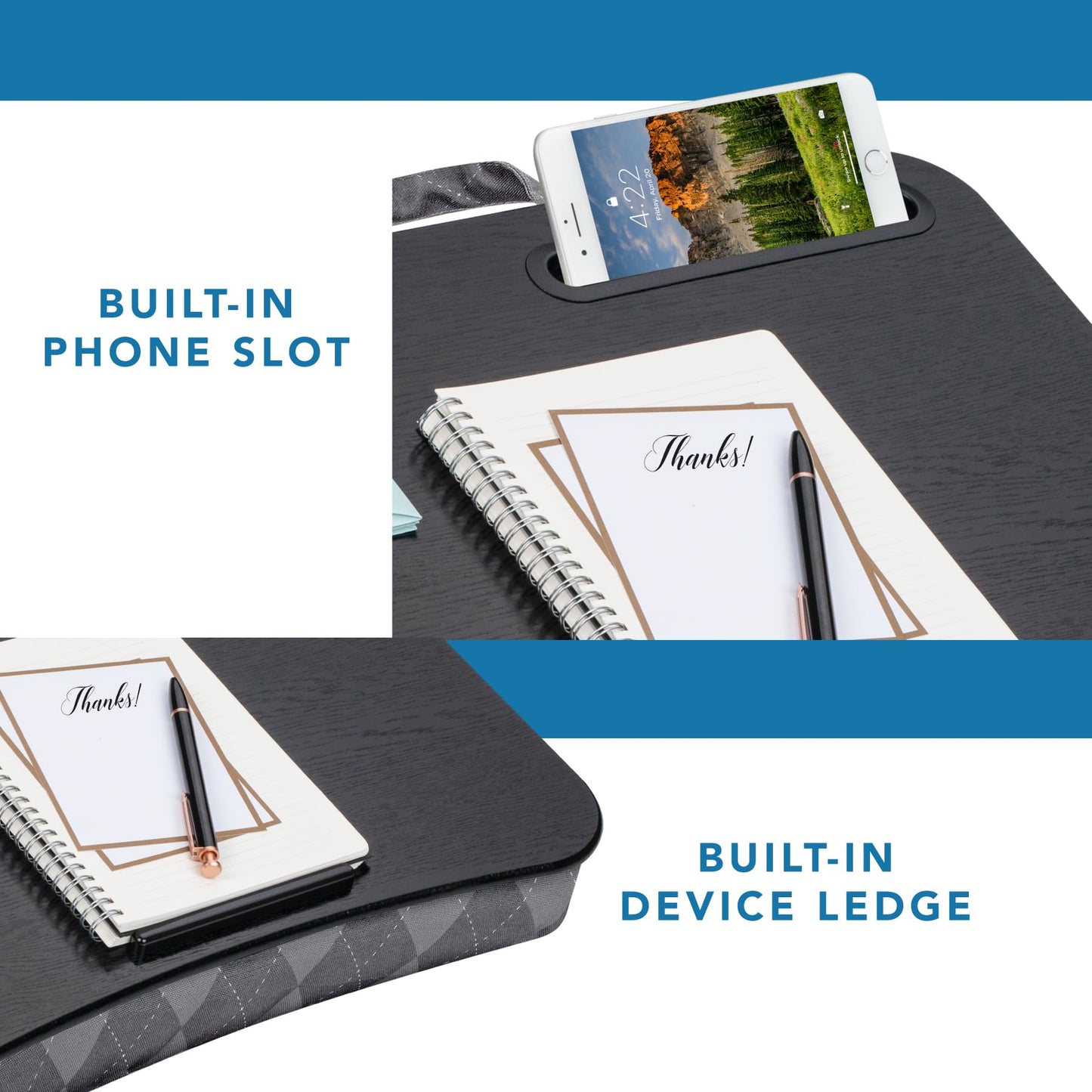 LAPGEAR XL Designer Lap Desk with Phone Holder and Device Ledge - Gray Argyle - Fits up to 17.3 Inch Laptops - Style No. 45538