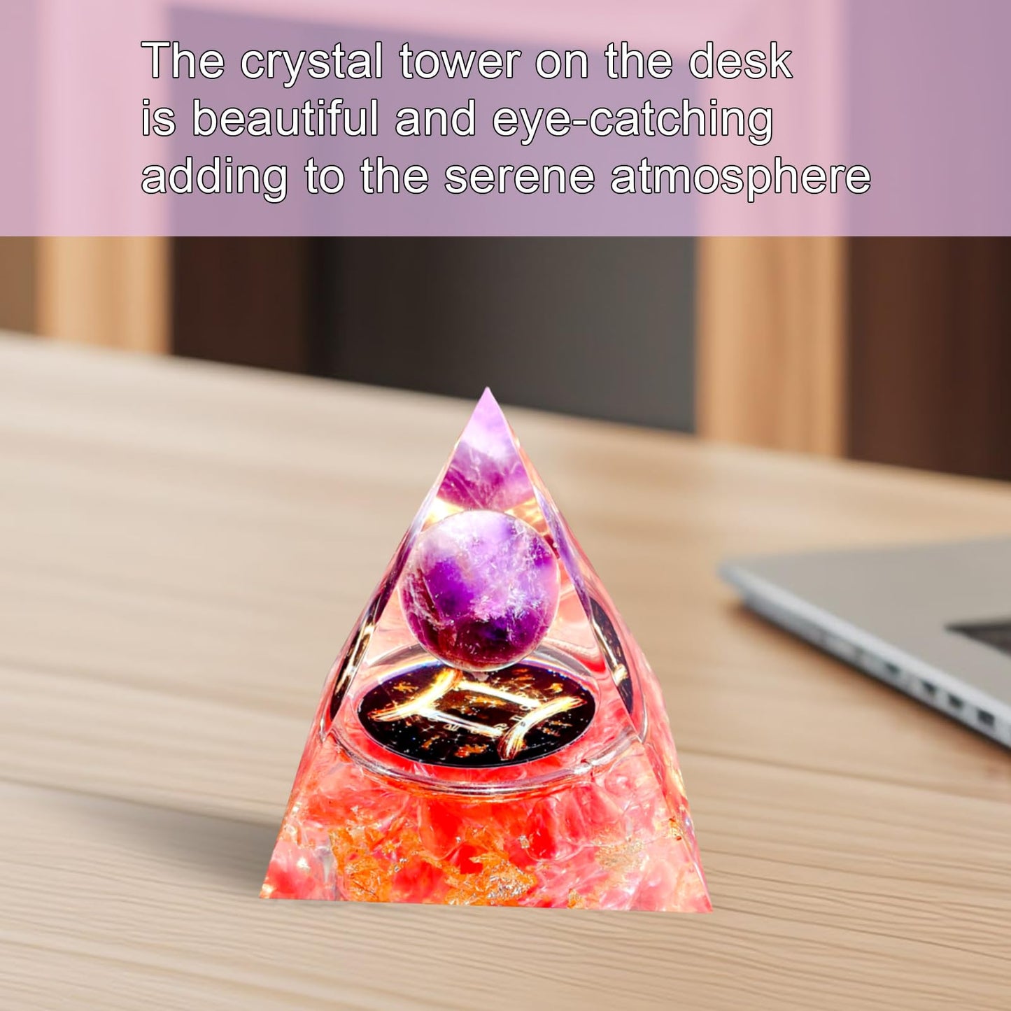 Saefheled Twelve Constellations Gemini Orgone Pyramid,Natural Amethyst&with Red Refined Stone Orgonite Crystal Healing Pyramid for Protection Chakra,Unique Constellation Pyramid for Positive Energy