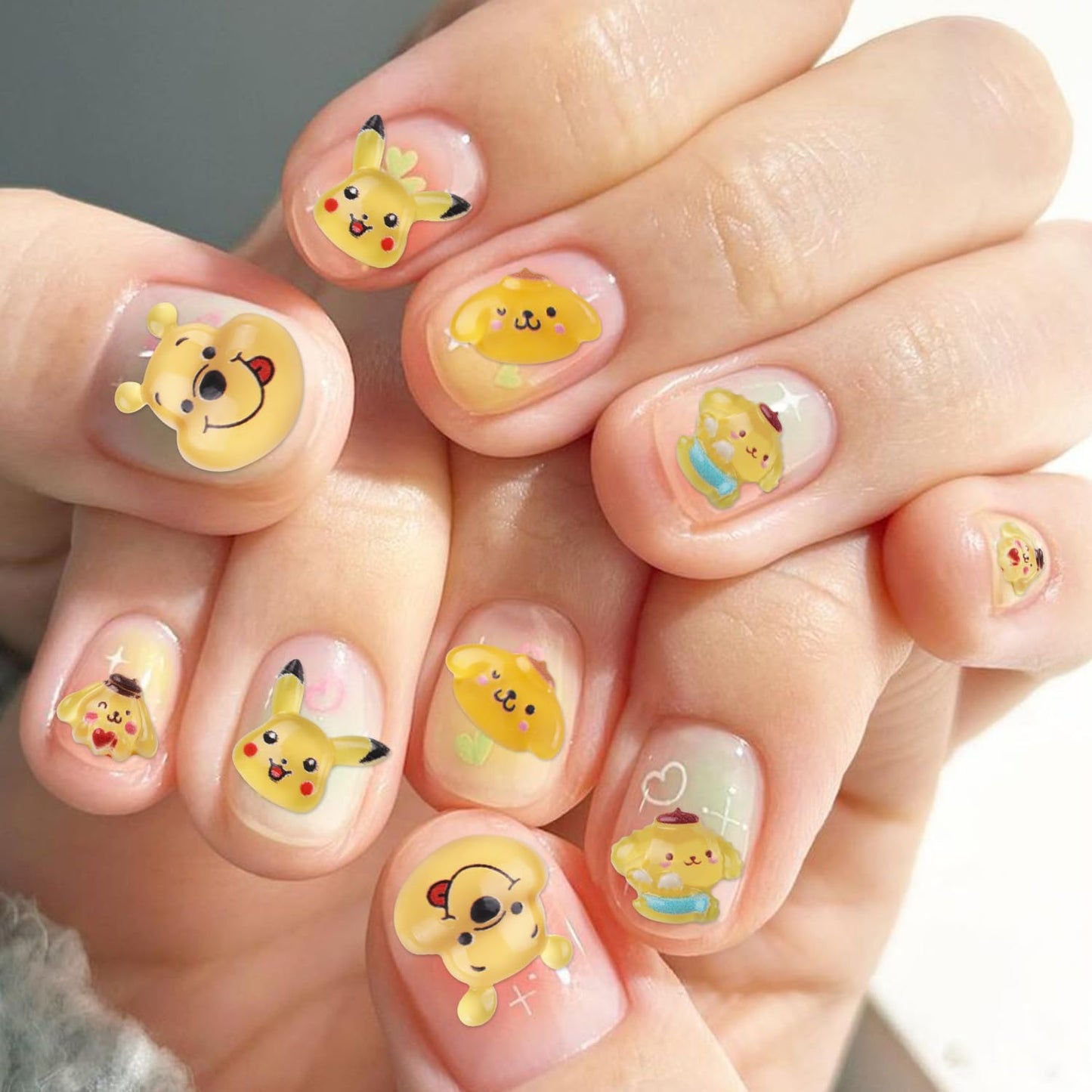 140 Pcs Kawaii 3D Flatback Cartoon Yellow Series Charms for Nail Acrylic Slime Resin DIY Nail Art Decorations, Hair Clips and Phone Cases