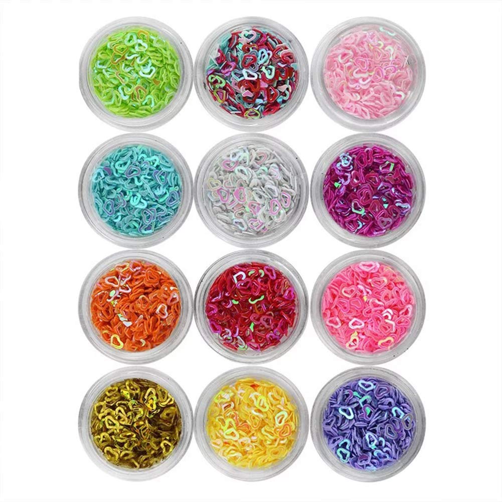 Minejin Nail Art Glitter 3D Heart Sequin Charms Cutout Star Slime Flakes For Nail Face Eye Slime 12 colors