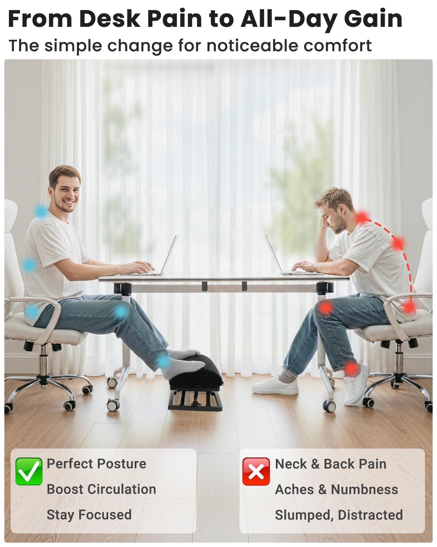 Wikabex Truly Infinite Height Adjustable Footrest｜No Bending Needed—Foot Step-to-Adjust｜2.7"-13.1" Height｜Washable｜Foot Rest Stool for Under Desk at Work, Office/Home/Gaming/Study Desk Essentials