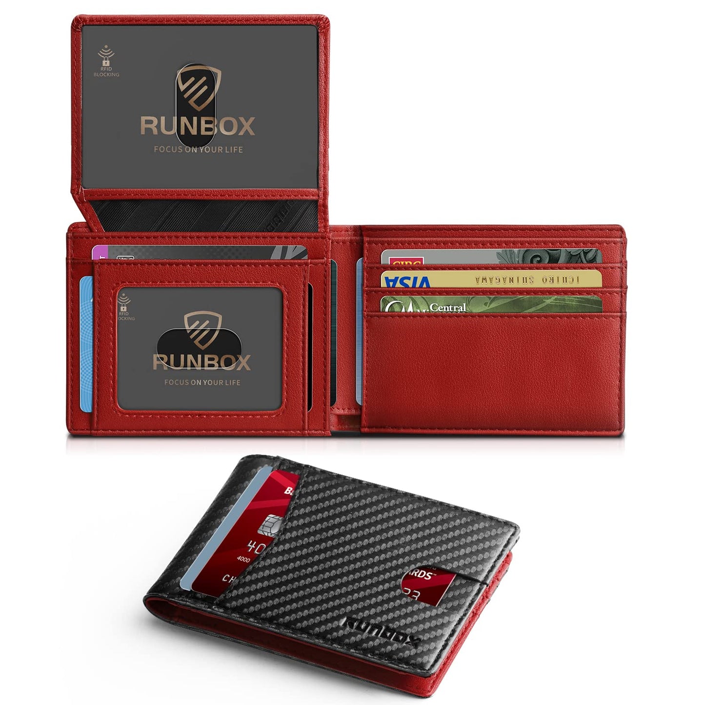RUNBOX Wallet for Men and Women Slim Rfid Leather 2 ID Window With Gift Box