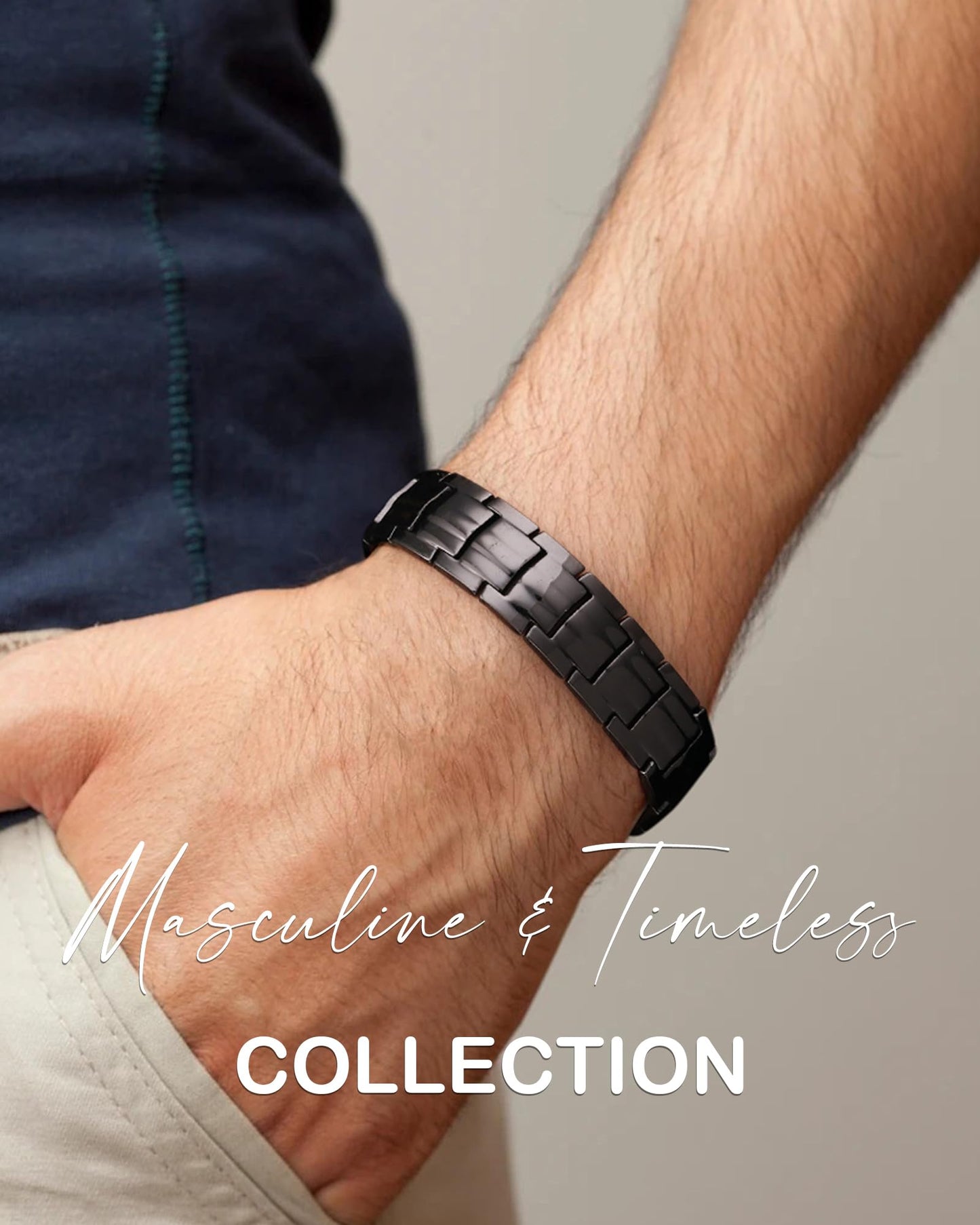 Feraco Copper Bracelet for Men-Magnetic Bracelets 99.99% Pure Copper Jewelry Gift with Adjustable Sizing Tool, Magnetic Field Therapy Jewelry(Black)