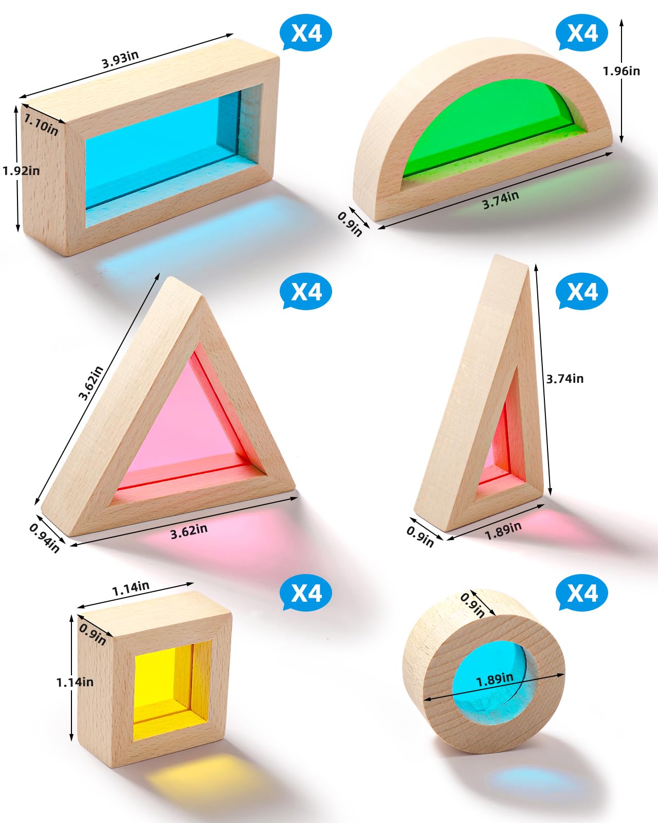 JOLKID Wooden Building Blocks with Rainbow Acrylic Windows - 24pc Classic Montessori Stacking Set - Screen-Free Educational STEM Construction Toys for Toddlers Ages 18M+