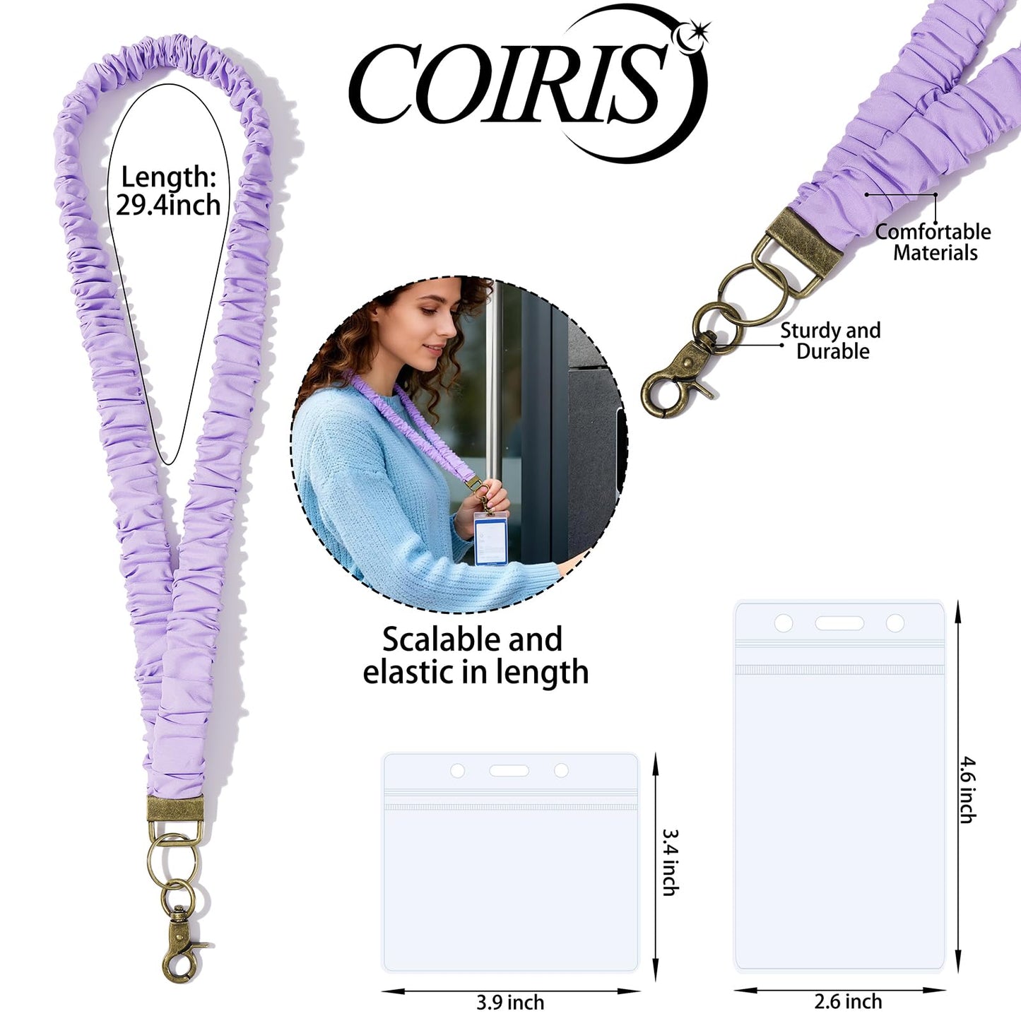Coiris 5 Pairs Teacher Scrunchie Lanyard with Id Holder Mood Weekly Styles for Id Badges Cute Keys Stretchy Retractable Neck Colorful Breakaway Lanyard for School