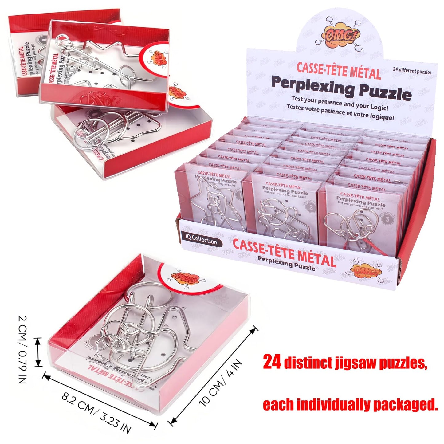 24 Pack Metal Wire Puzzles for Adults & Kids - IQ Brain Teaser Stress Relief Toys, Classic Interlocking Logic Games with Gift Box, Gift for Puzzle Lovers