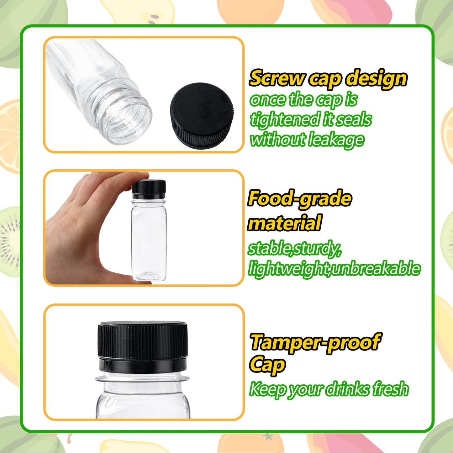 30PCS 2oz Small Plastic Shot Bottles with Caps,Reusable Clear Juice Containers,Empty Plastic Containers with 10 Funnels for Ginger Shots,Liquids,Beverages