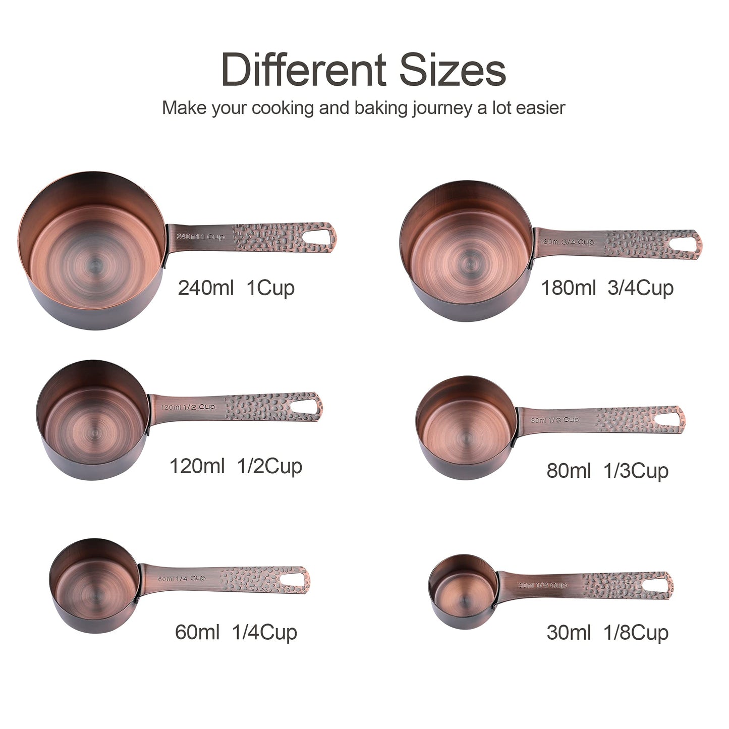Smithcraft Measuring Cups and Spoons Set 14, Copper Measuring Cups and Spoons Set for Dry & Liquid, Metric & US Stainless Steel 6 Measure Cups and 7 Spoons Set w/Leveler for Kitchen & Baking