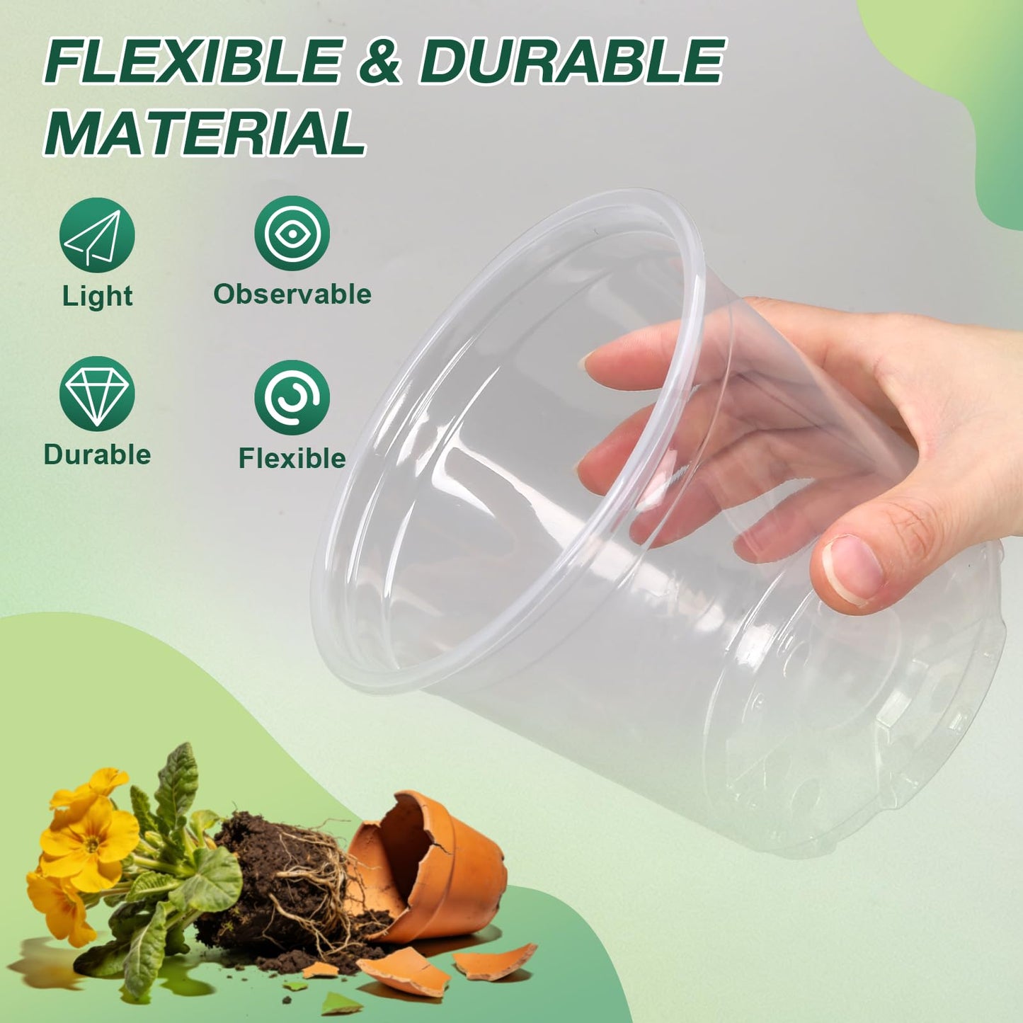 GUGEMEI 3/4/5/6 Inch Nursery Pots, 20 Pack Clear Nursery Pots with Drainage Holes, Durable Plastic Clear Pots for Plants Indoor and Outdoor, Seedling Pots for Shrubs, Herbs, Flowers, Vegetables