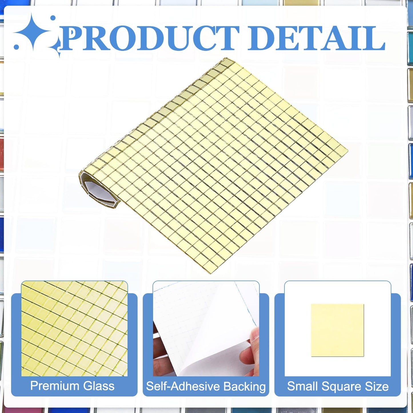 HARFINGTON 3000 Pcs Mirror Mosaic Tiles 5 x 5 mm Square Glass Self-Adhesive Disco Ball Mirror Tiles Sticker for DIY Craft Decoration Art Collage Card Making, Gold