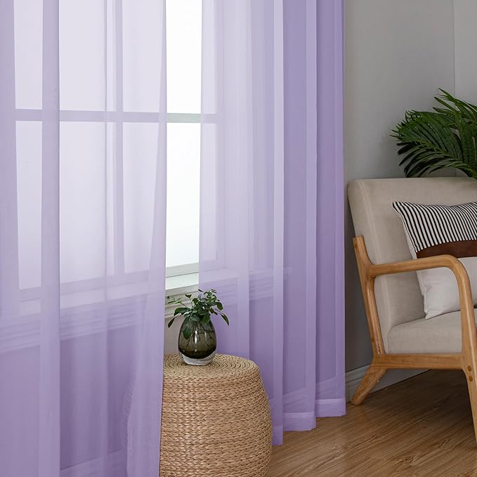 Chyhomenyc Lilac Sheer Curtains 108 Inches Long - Light Filtering Voile Extra Long Panel Drapes for Floor to Ceiling Window, Elegant Soft Living Room Curtains, Each 42Wx108L Inch, 9FT, 2 Panels