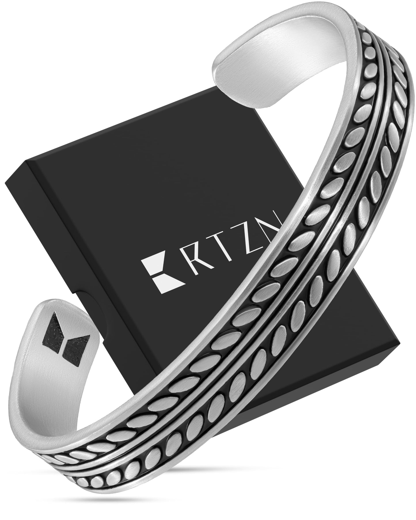 RTZN® Cuff Bracelet for Men – Premium Stainless Steel Mens Bangle Bracelets – Silver Mens Cuff Bracelet – Waterproof & Non-Tarnish Minimal Men Western Bracelet (Native Feather, Large)