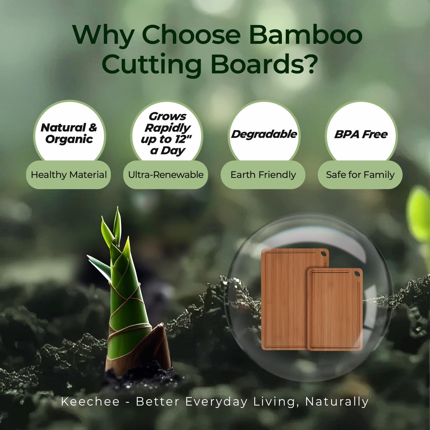 Keechee Butcher Block 2-Pcs Carbonized Bamboo Cutting Board Set With Juice Groove For Meal Prep & Cheese Serving - Ideal Kitchen Gift Set of 2 (M+L)