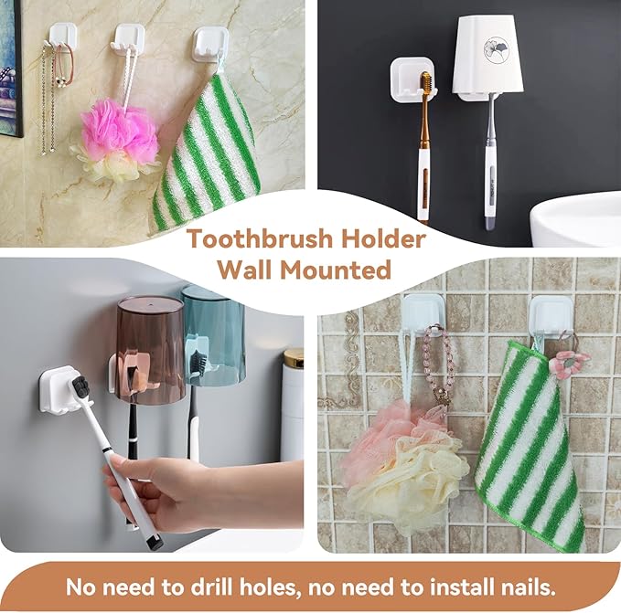 ZDZBLX Toothbrush Holders for Bathrooms, Razor Holder for Shower, Self Adhesive Tooth Brushing Holder Wall Mounted, Toothbrush Organizer for Shower Hanging Towel, Waterproof Hook for Bathroom, 2Pcs