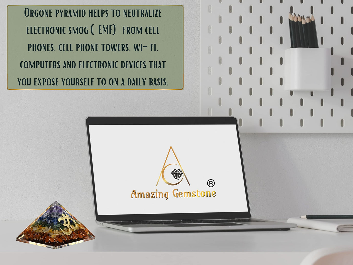 Amazing Gemstone Large Orgone Pyramid | Natural Chakra Pyramid Crystal | OM Orgonite Pyramid | Organ Pyramids Positive Energy Healing