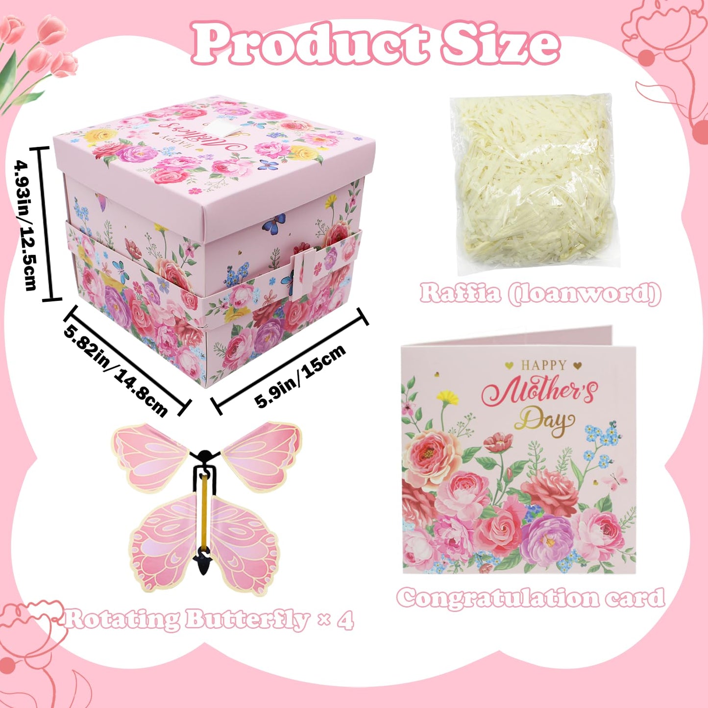 Timisea Flying Butterfly Surprise Explosion Gift Box,Butterfly Explosion Gift Box,Surprise Box,Contains Four Flying Butterflies,Suitable for Mother's Day, Birthday
