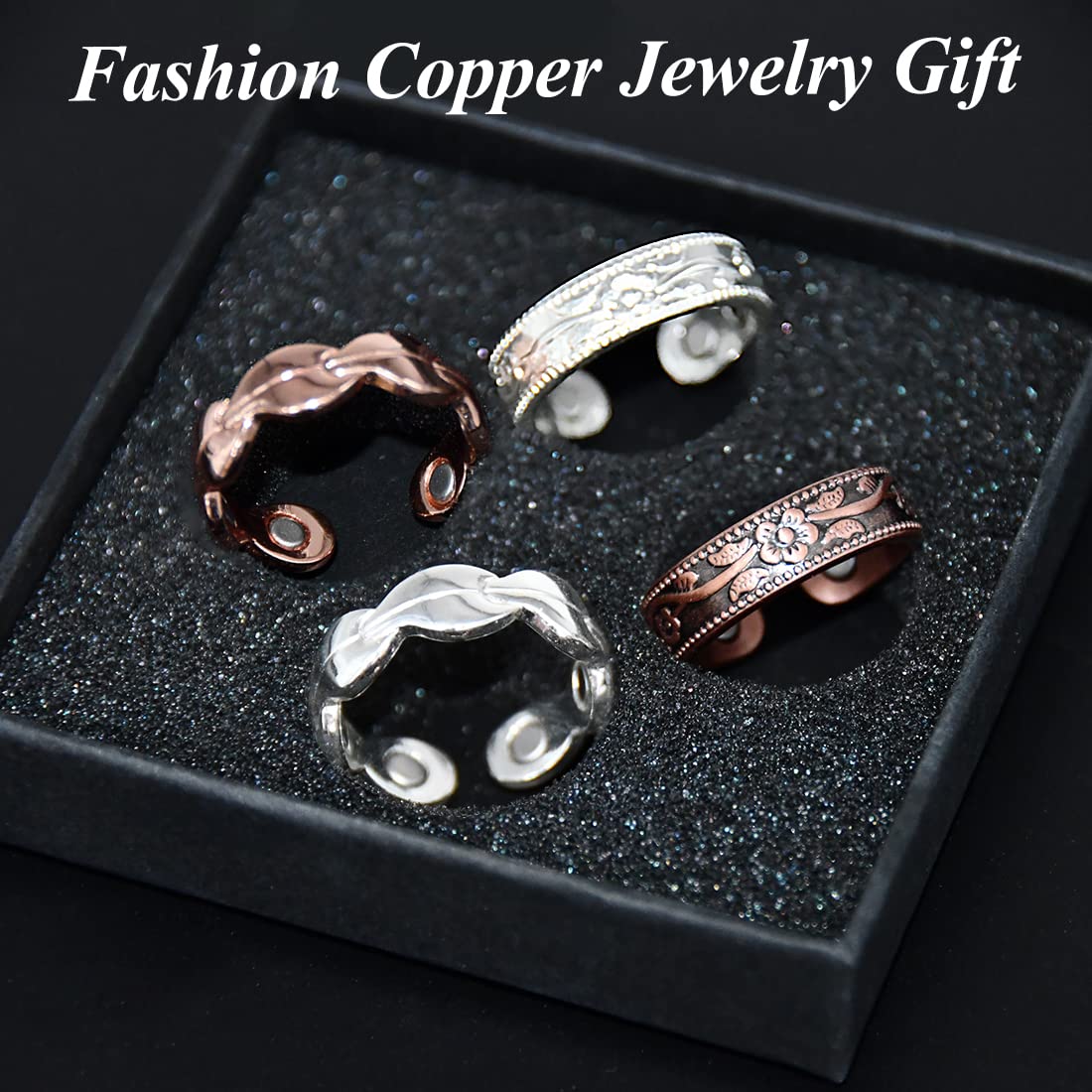 Cigmag 4PCS Copper Rings for Women Pure Copper Magnetic Ring Strong Magnet Adjustable Thumb Fingers Ring