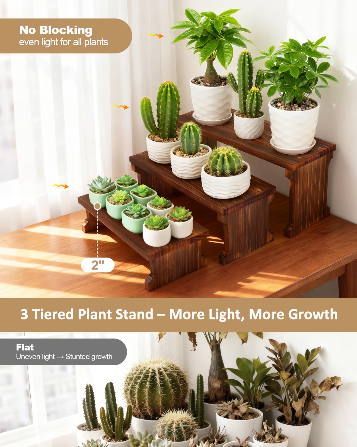 3 Tier Table Top Plant Stand, Flower Shelf Holder Rack, 5.9" Wood Display Stand for Window Sill,Desktop,Small Countertop Succulent Stand,Kitchen Spice Rack, Vendor Event Party Dessert Cupcake Stand