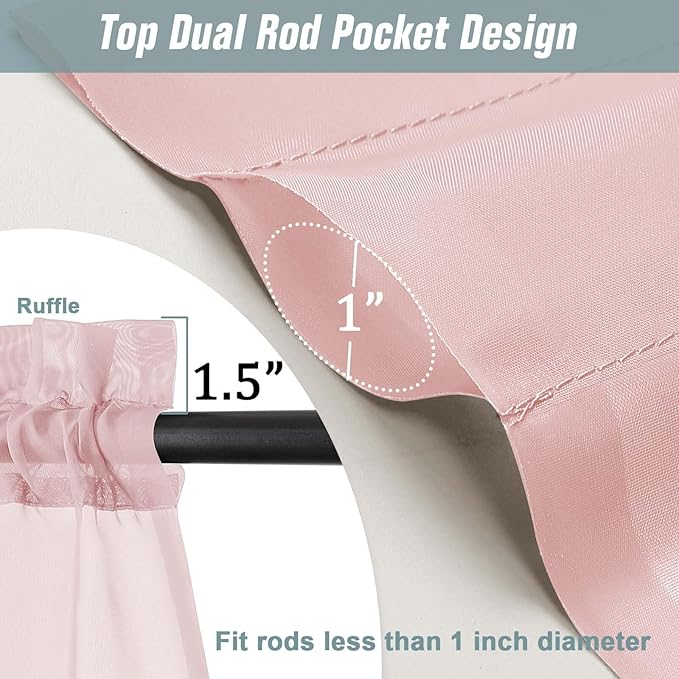 Blush Pink Sheer Curtains 90 Inches Long 2 Panels, Light Filtering Solid Sheer Curtains for Bedroom Living Room, Lightweight Soft Airy Voile Sheer Drapes, Dual Rod Pocket, 2x42Wx90L Inches