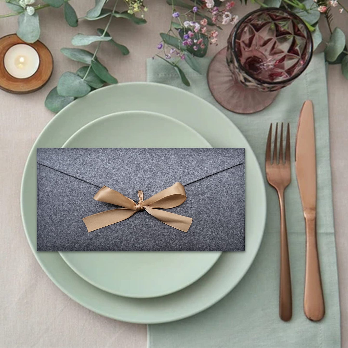 20 PCS Business Gift Card Envelopes, 8 x 4 inch Beautiful Pearlescent Envelopes with Bowknot for Greeting Card, Invitations, Letter