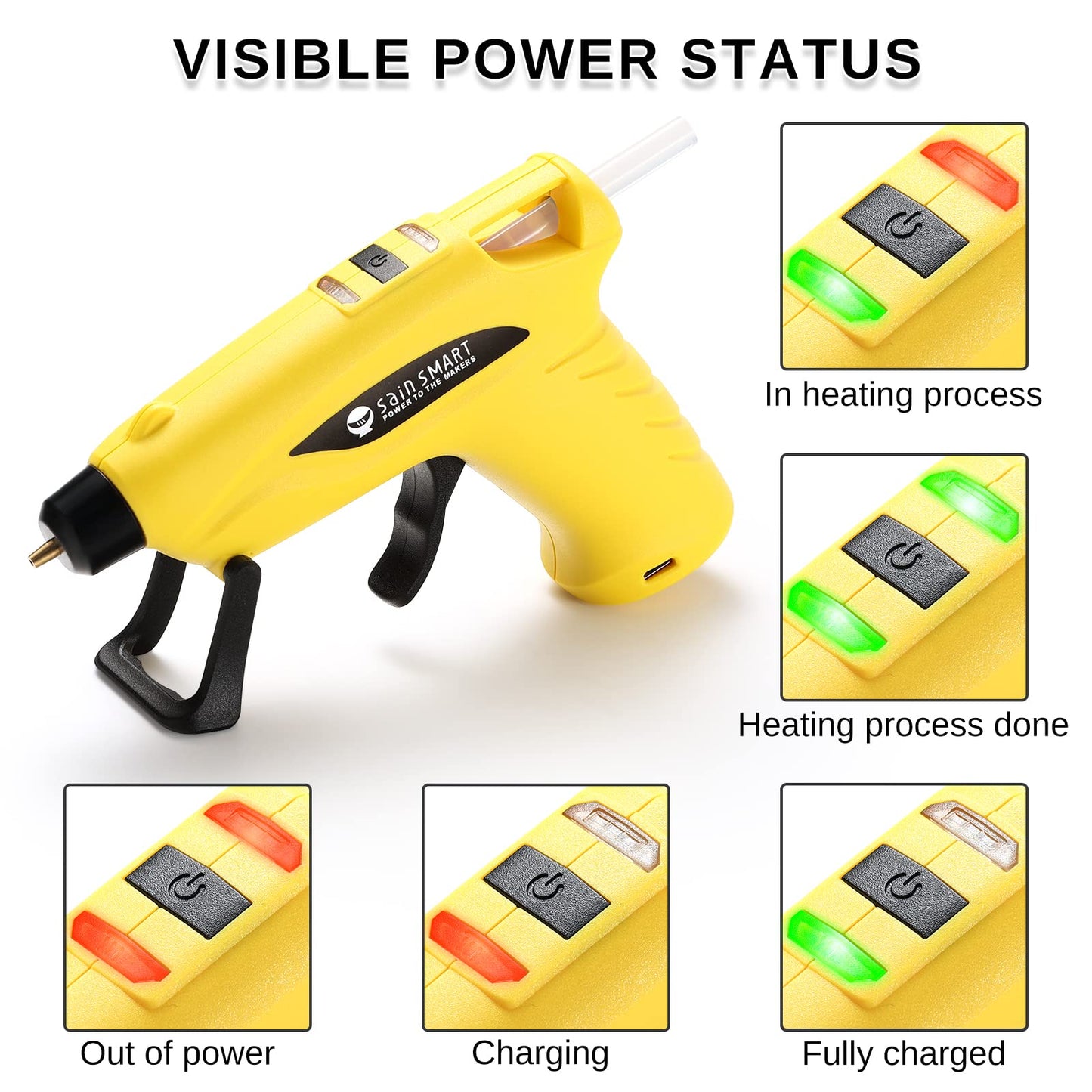 SainSmart Mini Cordless Hot Glue Gun with Anti-Drip Design and 20 Glue Sticks for Christmas Decorations, DIY, Creative Crafts & Arts, and Quick Repairs