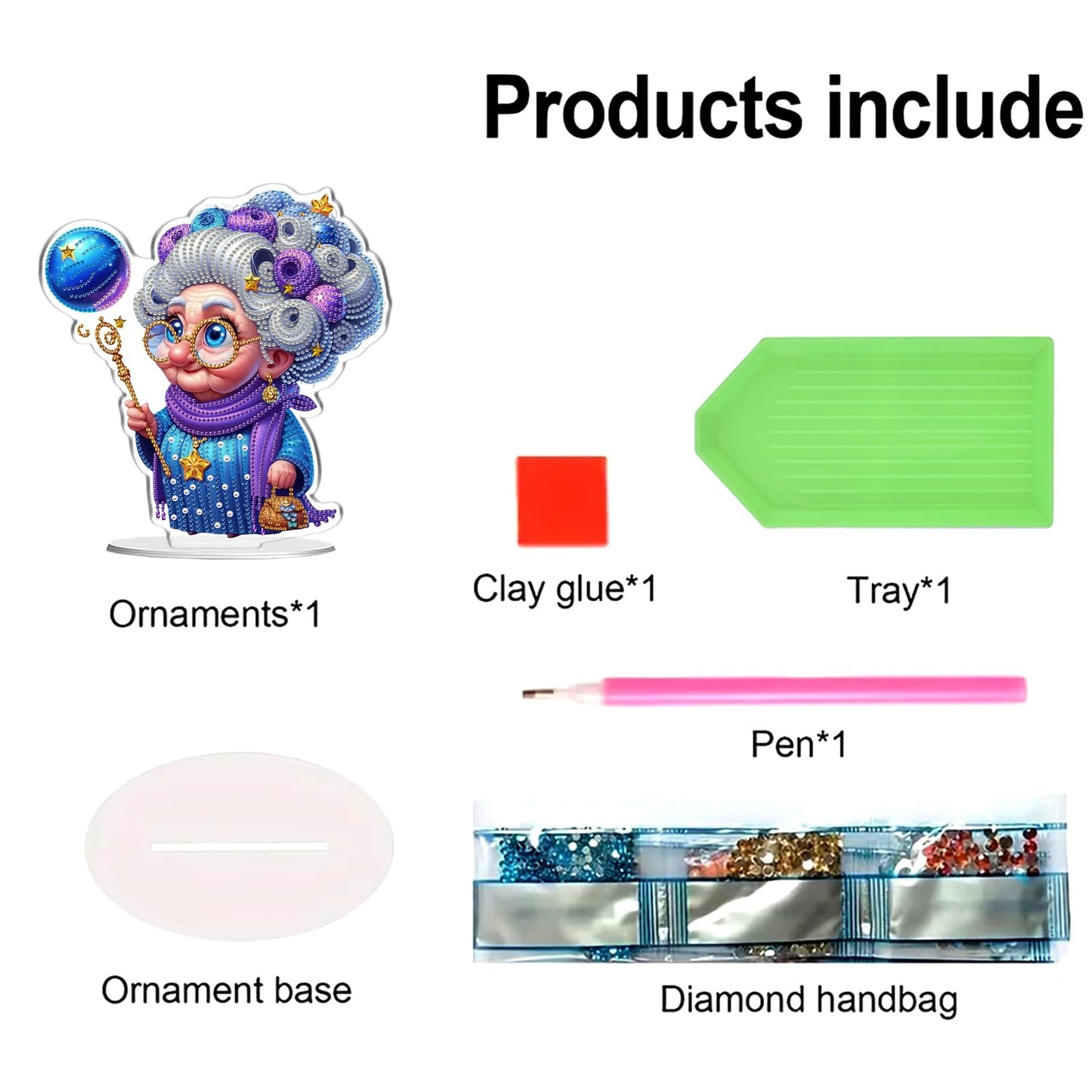 C'eitura DIY Diamond Painting Desktop Ornament - Double Sided Crystal Art Rhinestone Tabletop Decor, Magic Grandma Series Crafts Kit for Adults & Beginners, Home Office Table Decoration Gift, Acrylic