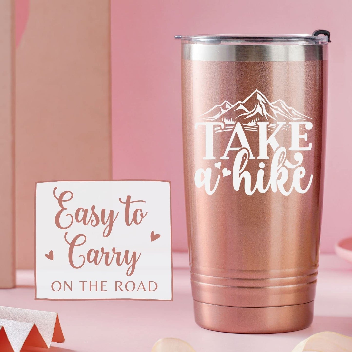 Onebttl Hiking Gifts for Hikers, Women for Christmas, Birthday, 20oz Stainless Steel Mug with Straw & Lid - Take a Hike