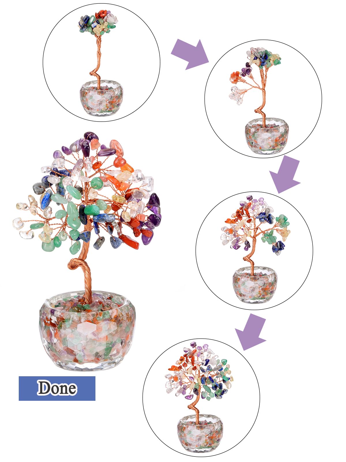 Top Plaza Healing Crystals Amethyst Crystal Tree with Glass Base Handmade Natural Gemstone Life Tree Mini Bonsai Money Trees Good Luck Home Office Desk Decor