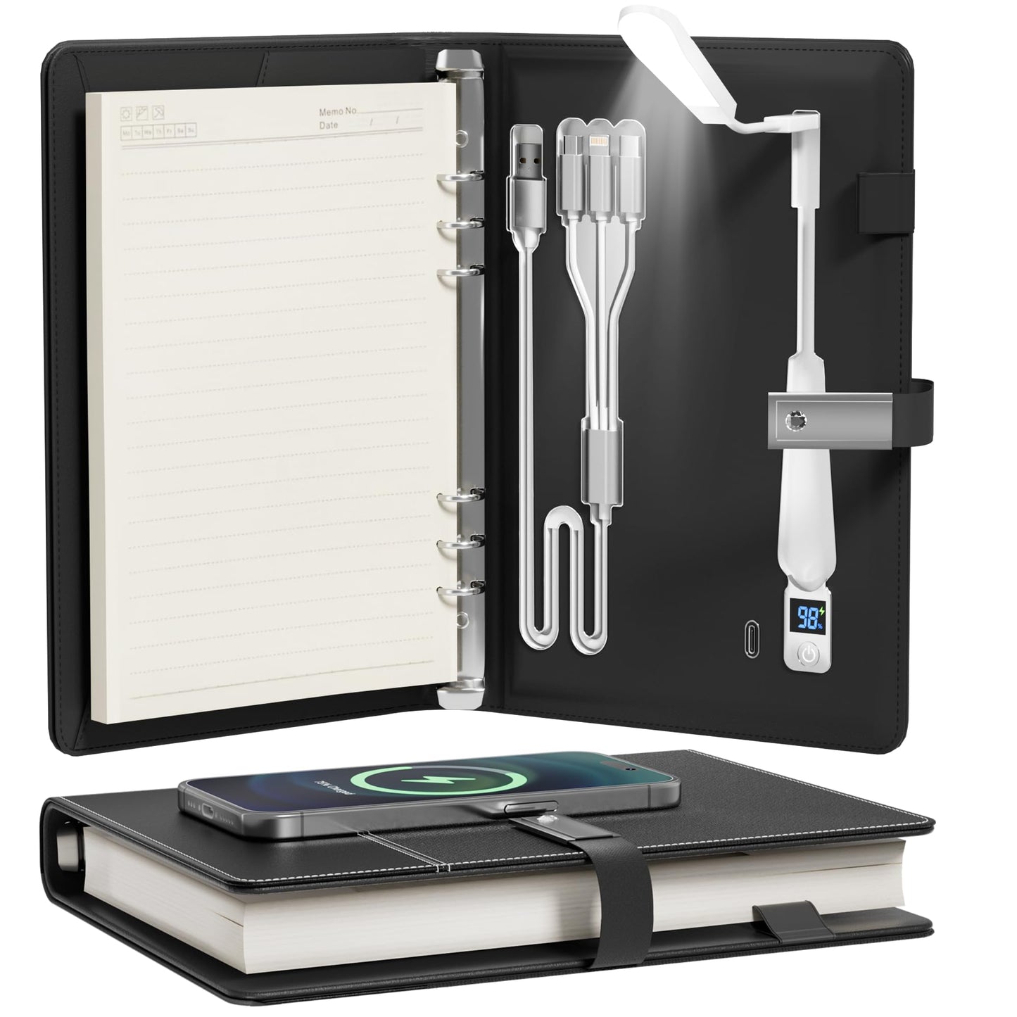 Electmagic 2026 Planner,Personalized Notebook with Power Bank &15W Wireless Charger,Travelers Notebook with Light, Refillable Notebook,Professional Notebook for School.