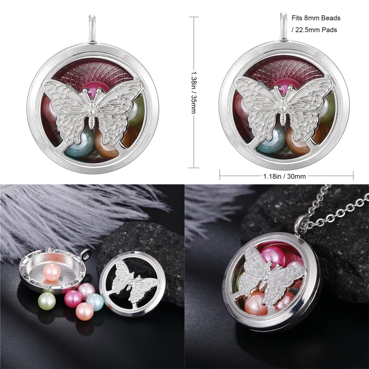 Vie jeune 5pcs Mixed Pearl Cage Floating Pendant Aroma Diffuser Charms Stainless Steel Tone Perfume Essential Oil Diffuser Necklace Pendant Locket Jewelry (Style 3)