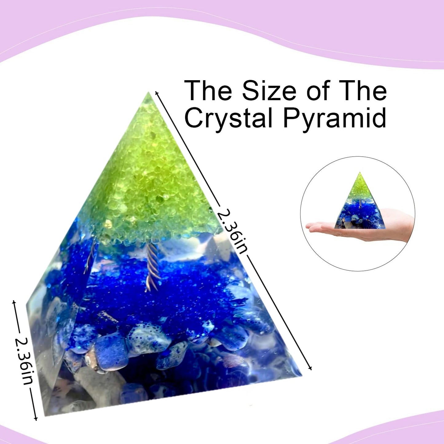 Saefheled Tree of Life Orgone Pyramid,Natural Blue Veins Stone&Peridot Orgonite Healing Crystals Pyramid,Crystal Stone Positive Reiki Energy Generator Collection Wealth Lucky Meditation Tool(6cm)