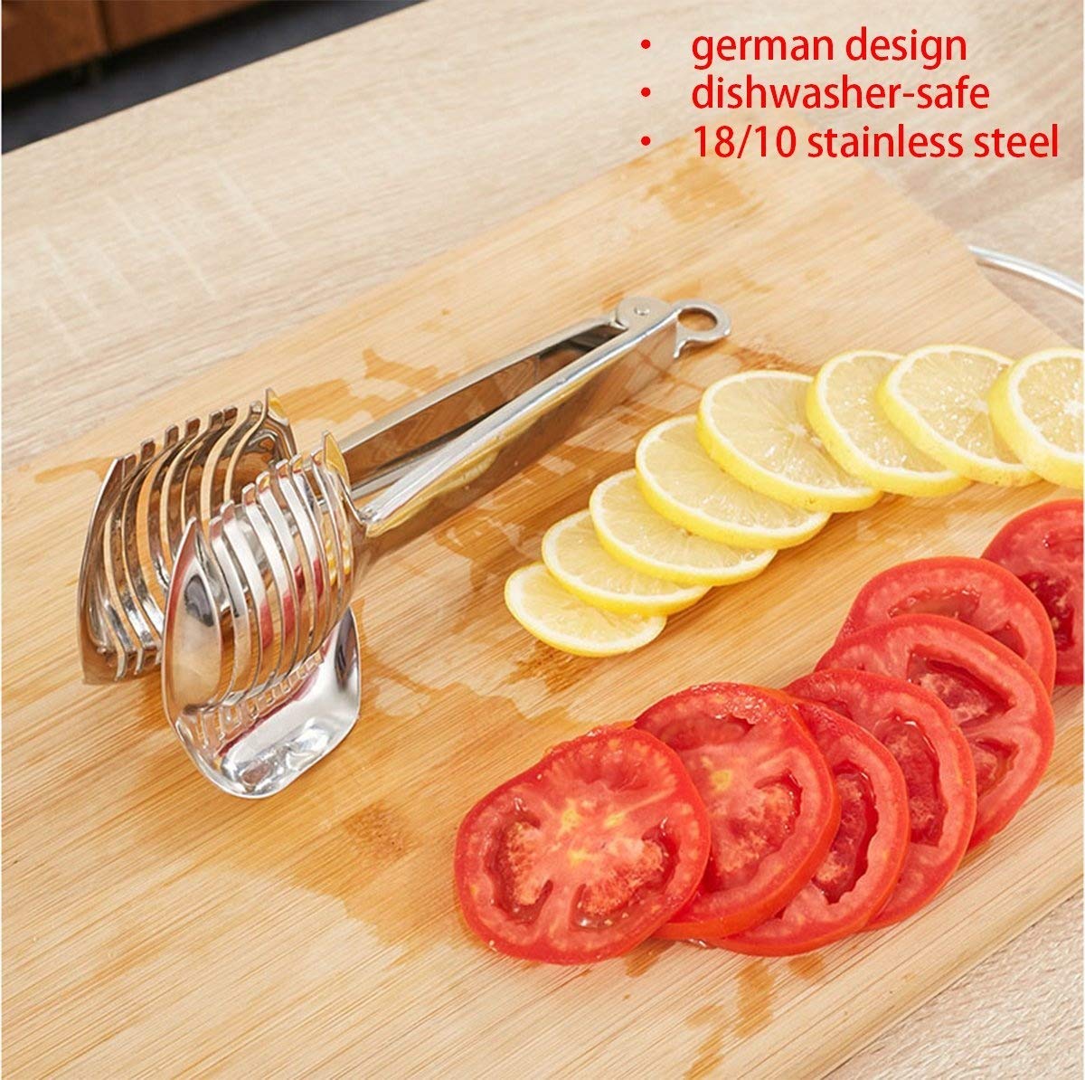 KAYCROWN Tomato Slicer Lemon Cutter Multipurpose Handheld Round Fruit Tongs Stainless Steel Onion Holder Easy Slicing Kiwi Fruits & Vegetable Tools Kitchen Cutting Aid Gadgets Tool