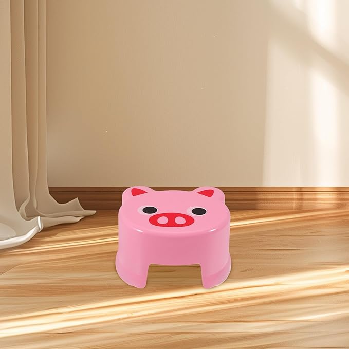 DOITOOL Cartoon Plastic Stool Non-Slip Step Stool for Bathroom Sink and Potty Training with Fun Frog and Pig Design for Boys for Bathing and Independence