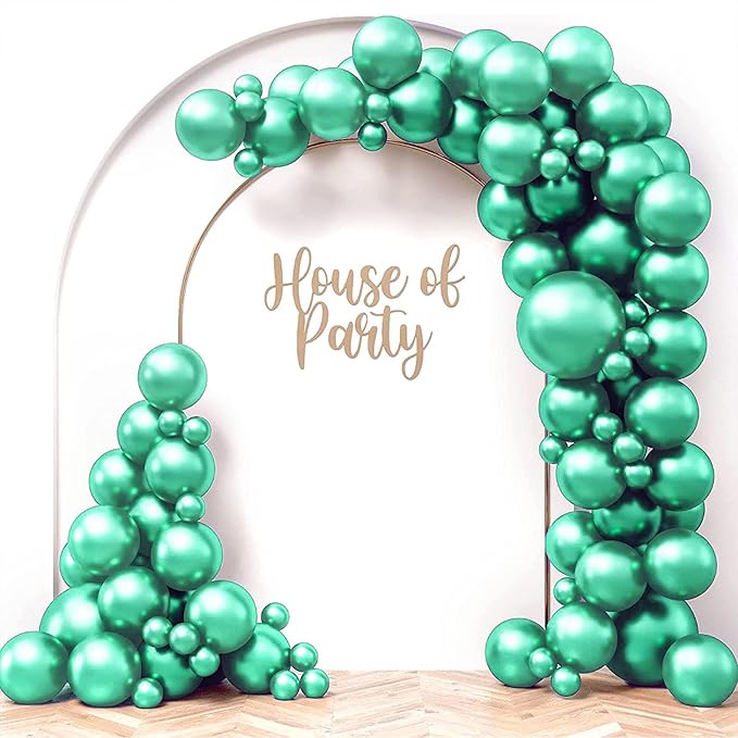 HOUSE OF PARTY Metallic Green Balloon Arch Kit | Green Metallic Balloons for Graduation Decorations, Wedding & Baby Shower, Bachelorette & valentines Party Decorations