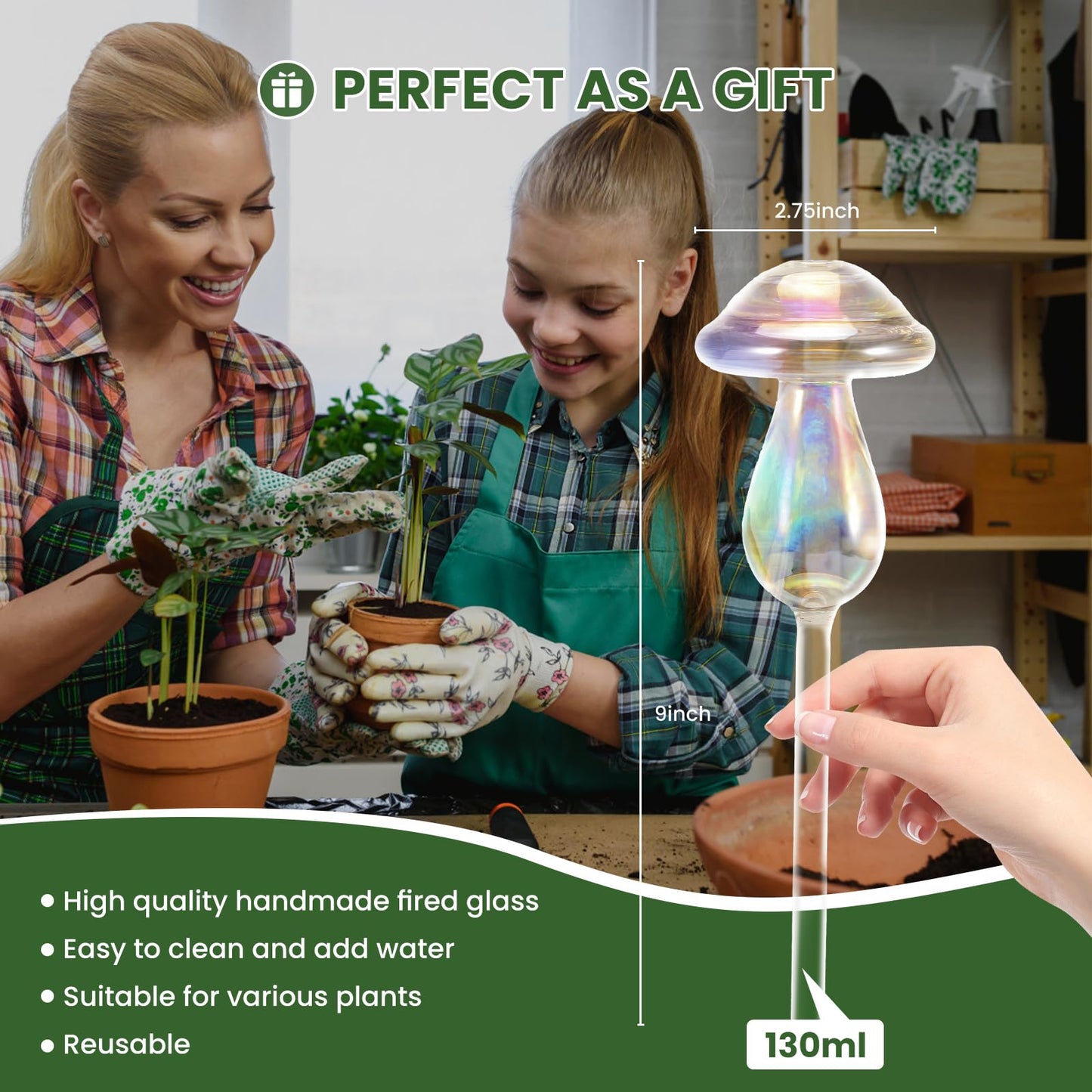 JFLLAJNF Plant Watering Globes-4pcs Self Watering Planter Insert,Plant Watering Devices,Glass Watering Bulbs for Indoor Plants,Mushroom Watering Globes,Top-Fill Watering