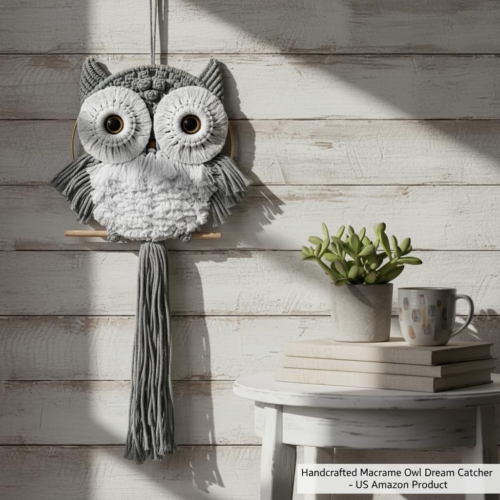 ACEDSGN Macrame Owl Wall Hanging Boho Hippy Decor, Handmade Tapestry Fiber Art Wall Decor for Nursery Bedroom Living Room, Sustainable Gift for Owl Lovers & Nature Fans