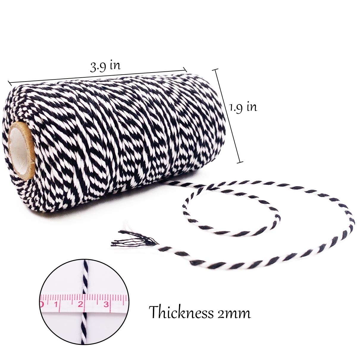 Twine String for Crafts,2.5mm Jute String and Black and White Cotton Twine for Arts Crafts,328 Feet Per Roll