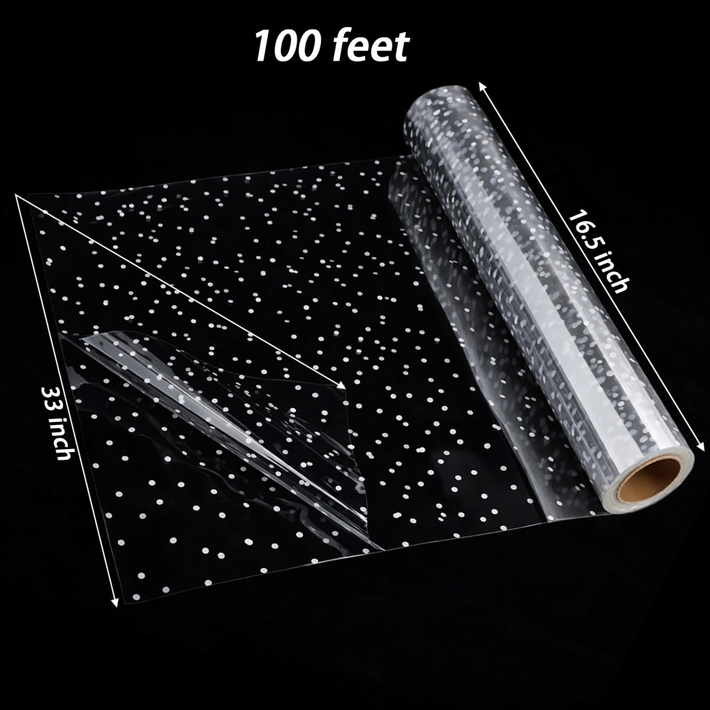 yarlung 2 Pack 33 Inch x 100 Feet Clear Cellophane Wrap Roll with White Dot, Folded Thick Transparent Gift Wrapping Paper for Gift Baskets, Candy Treats, Flower Bouquets, Arts Crafts