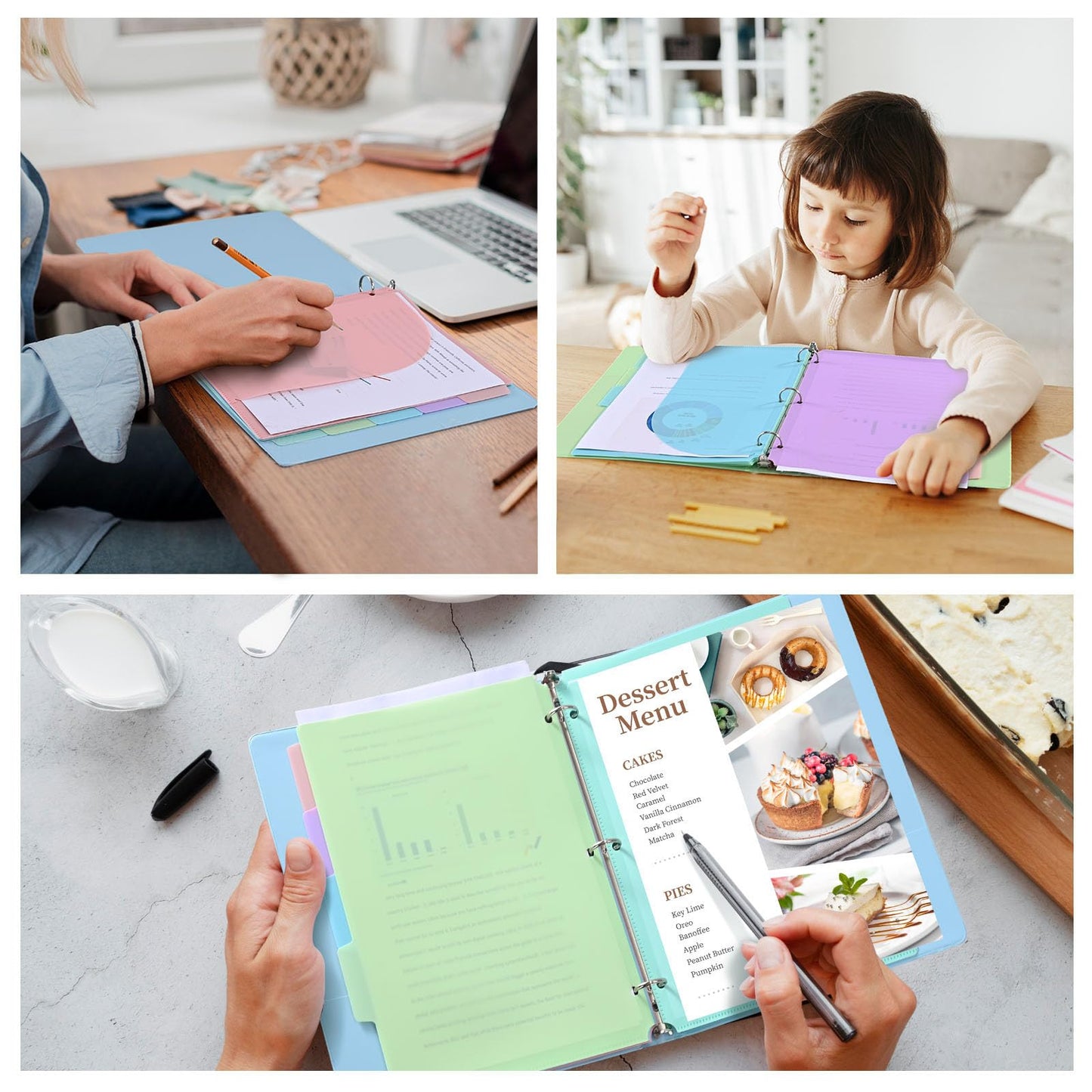 5-Tab Dividers for 3 Ring Binder, 15 Counts Binder Dividers Index with Pockets, 8.5 x 11'' Binder Dividers with 1/5 Cut Tabs for School Office (XY026) (3)