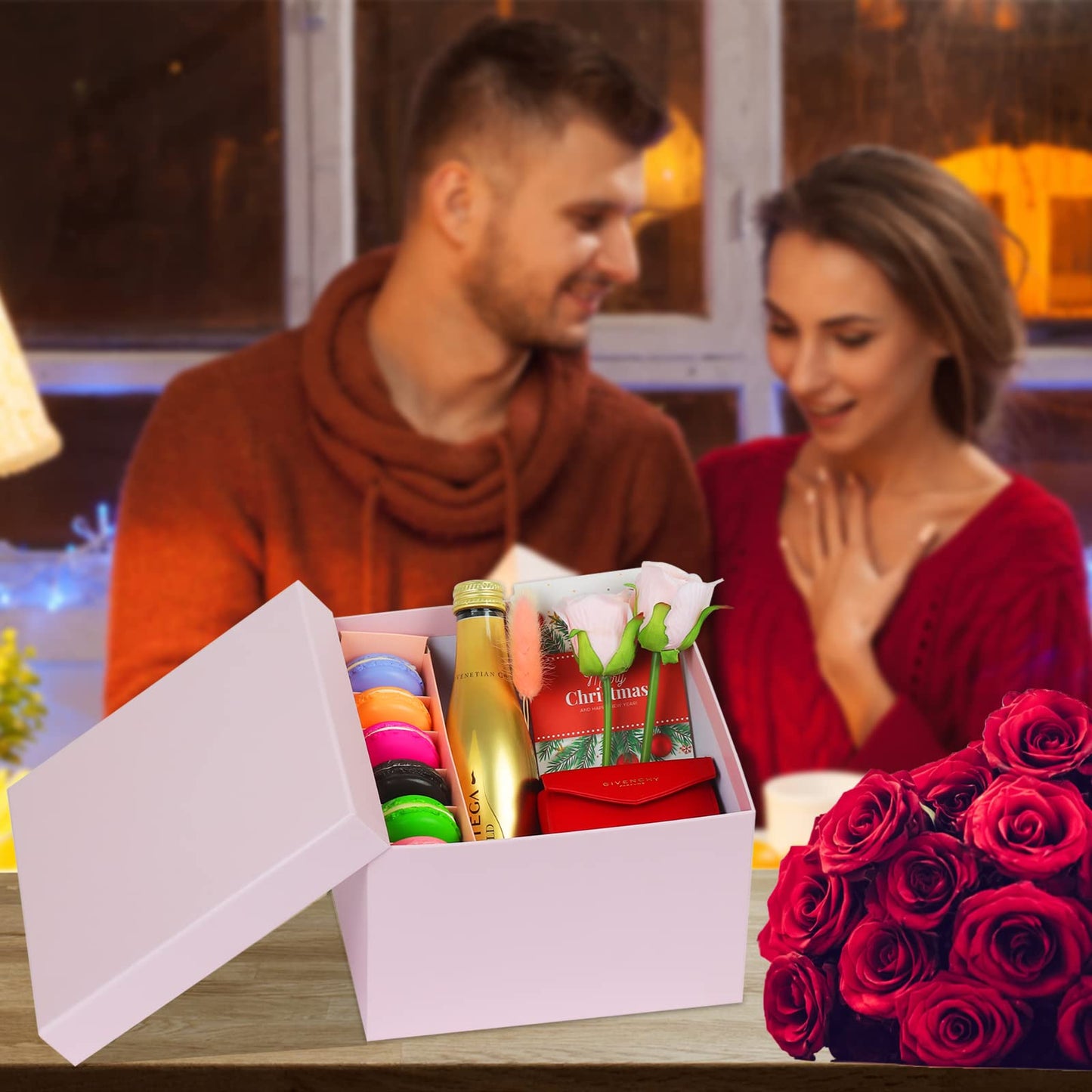 5 Pack Large Square Nesting Gift Boxes with Lids for Presents, 4"-8" Pink Stacking Gift Box with Ribbon Card for Wedding Birthday Party Valentine Christmas