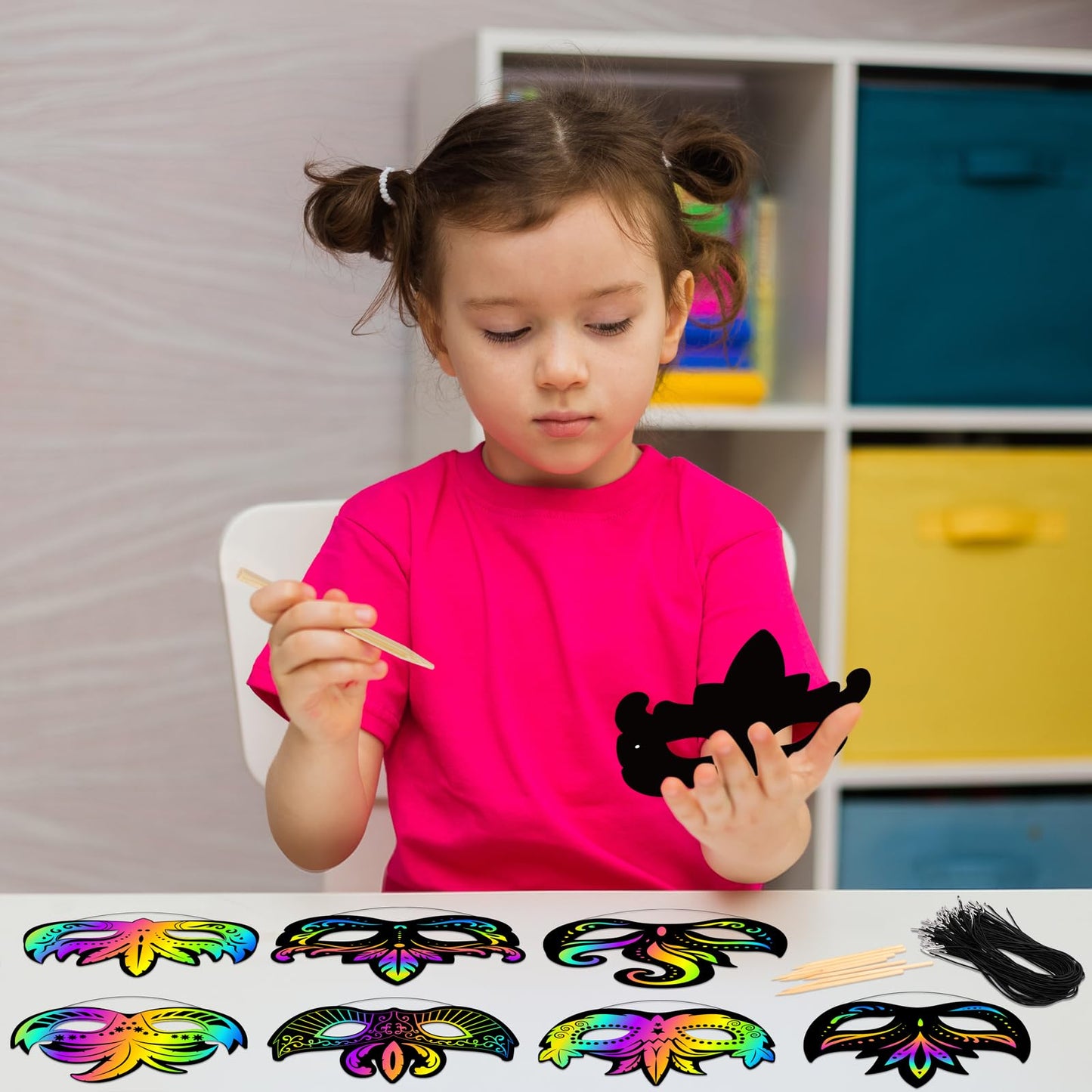 90shine 60 Sets Black Scratch Masks Crafts Magic Craft Art Kit Masquerade Dress up Party Decorations Favors Activities Bulk